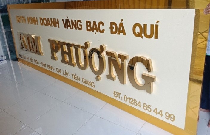 Bảng hiệu tiệm vàng Kim Phượng chữ inox